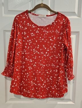Fantastik Red Printed Long-Sleeve Round Neck Top